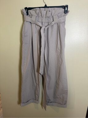 Cartonnier Paperbag-Waist Wide-Leg Chinos in Grey